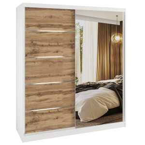 Šatní skříň SERENITY 158 cm Belini bílý mat / dub wotan s posuvnými dveřmi a zrcadlem Výrobce MBP SERENITY SZP7/0/W/DW/0/HIAL