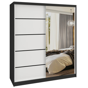 Šatní skříň SERENITY 158 cm Belini černý mat / bílý mat s posuvnými dveřmi a zrcadlem Výrobce MBP SERENITY SZP7/0/B/W/0/HIAL