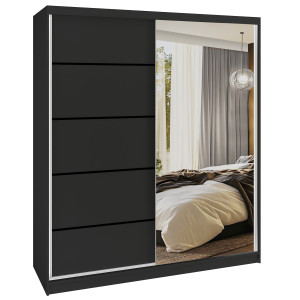 Šatní skříň SERENITY 158 cm Belini černý mat / černý mat s posuvnými dveřmi a zrcadlem Výrobce MBP SERENITY SZP7/0/B/B/0/HIAL