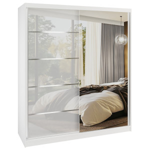 Šatní skříň SERENITY 158 cm Belini bílý mat / bílý lesk s posuvnými dveřmi a zrcadlem Výrobce MGB SERENITY SZP7/0/W/W/0/HIAL