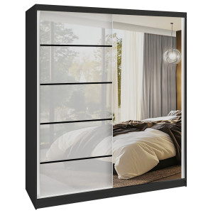 Šatní skříň SERENITY 158 cm Belini černý mat / bílý lesk s posuvnými dveřmi a zrcadlem Výrobce MGB SERENITY SZP7/0/B/W/0/HIAL