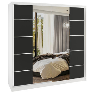 Šatní skříň SERENITY 200 cm Belini bílý mat / černý mat s posuvnými dveřmi a zrcadlem Výrobce ME SERENITY SZP5/0/W/B/0/HIAL