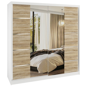 Šatní skříň SERENITY 200 cm Belini bílý mat / dub sonoma s posuvnými dveřmi a zrcadlem Výrobce ME SERENITY SZP5/0/W/DS/0/HIAL