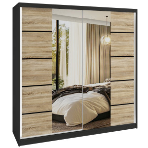 Šatní skříň SERENITY 200 cm Belini černý mat / dub sonoma s posuvnými dveřmi a zrcadlem Výrobce ME SERENITY SZP5/0/B/DS/0/HIAL