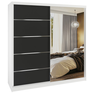 Šatní skříň SERENITY 200 cm Belini bílý mat /černý mat s posuvnými dveřmi a zrcadlem Výrobce MBP SERENITY SZP5/0/W/B/0/HIAL