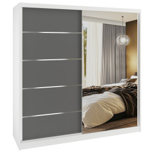 Šatní skříň SERENITY 200 cm Belini bílý mat / šedý mat s posuvnými dveřmi a zrcadlem Výrobce MBP SERENITY SZP5/0/W/SR/0/HIAL