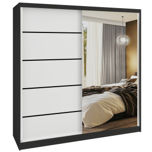 Šatní skříň SERENITY 200 cm Belini černý mat /bílý mat s posuvnými dveřmi a zrcadlem Výrobce MBP SERENITY SZP5/0/B/W/0/HIAL