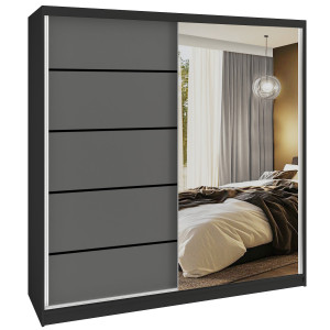 Šatní skříň SERENITY 200 cm Belini černý mat / šedý mat s posuvnými dveřmi a zrcadlem Výrobce MBP SERENITY SZP5/0/B/SR/0/HIAL
