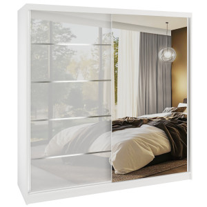 Šatní skříň SERENITY 200 cm Belini bílý mat / bílý lesk s posuvnými dveřmi a zrcadlem Výrobce MGB SERENITY SZP5/0/W/W/0/HIAL