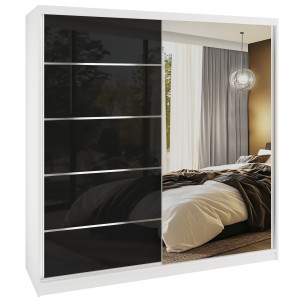 Šatní skříň SERENITY 200 cm Belini bílý mat / černý lesk s posuvnými dveřmi a zrcadlem Výrobce MGB SERENITY SZP5/0/W/B/0/HIAL