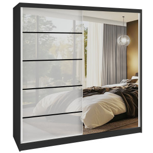 Šatní skříň SERENITY 200 cm Belini černý mat / bílý lesk s posuvnými dveřmi a zrcadlem Výrobce MGB SERENITY SZP5/0/B/W/0/HIAL