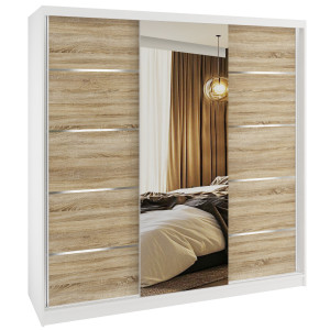 Šatní skříň SERENITY 200 cm Belini bílý mat /dub sonoma s posuvnými dveřmi a zrcadlem Výrobce MT SERENITY SZP5/0/W/DS/0/HIAL