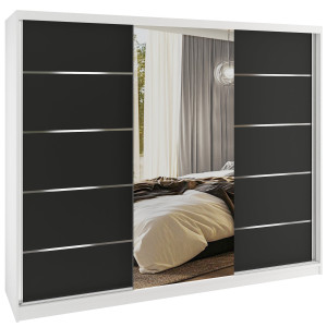 Šatní skříň SERENITY 232 cm Belini bílý mat / černý mat s posuvnými dveřmi a zrcadlem Výrobce MBP SERENITY SZP8/0/W/B/0/HIAL