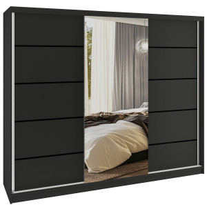 Šatní skříň SERENITY 232 cm Belini černý mat / černý mat s posuvnými dveřmi a zrcadlem Výrobce MBP SERENITY SZP8/0/B/B/0/HIAL