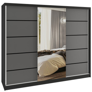 Šatní skříň SERENITY 232 cm Belini černý mat / šedý mat s posuvnými dveřmi a zrcadlem Výrobce MBP SERENITY SZP8/0/B/SR/0/HIAL