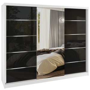 Šatní skříň SERENITY 232 cm Belini bílý mat / černý lesk s posuvnými dveřmi a zrcadlem Výrobce MGB SERENITY SZP8/0/W/B/0/HIAL