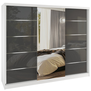 Šatní skříň SERENITY 232 cm Belini bílý mat / šedý lesk s posuvnými dveřmi a zrcadlem Výrobce MGB SERENITY SZP8/0/W/S/0/HIAL