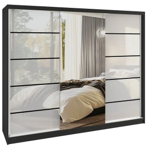 Šatní skříň SERENITY 232 cm Belini černý mat / bílý lesk s posuvnými dveřmi a zrcadlem Výrobce MGB SERENITY SZP8/0/B/W/0/HIAL