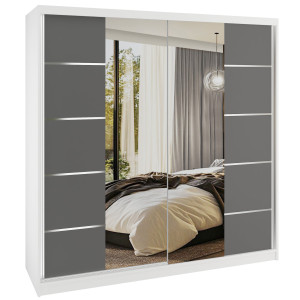 Šatní skříň SERENITY 200 cm Belini bílý mat / šedý mat s posuvnými dveřmi a zrcadlem Výrobce ME SERENITY SZP5/0/W/SR/0/HIAL