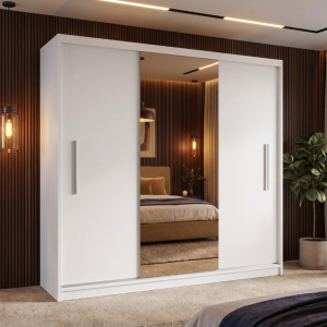 Šatní skříň s posuvnými dveřmi 200 cm PRIMO se zrcadlem bílá matná Výrobce MES PRIMO SZP1/1/W/W/0/AL