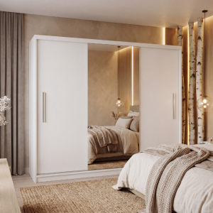 Šatní skříň s posuvnými dveřmi 232 cm se zrcadlem bílá matná Výrobce MES PRIMO SZP4/2/1W/2W1L/0/AL