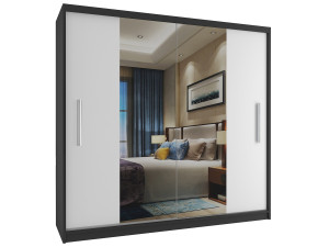 Šatní skříň 200cm Belini černý mat / bílý mat s posuvnými dveřmi a zrcadlem Výrobce ME SZP1/2/B/W/0/AL