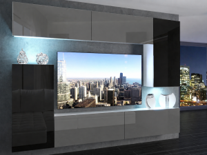 Obývací stěna 250 cm TV/RTV šedý lesk černý lesk Výrobce IMP 8/5/W/SBBS/0/0