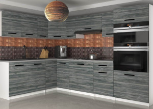 Kuchynská linka Belini 420 cm šedý antracit Glamour Wood s pracovnou doskou Uniqagrande Výrobca TOR UNIQAGRANDE/5/WT/GW1/0/B1