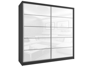 Šatníková skriňa 133 cm Belini čierny mat / biely lesk s posuvnými dverami Výrobca BH SZP2/2/B/WI/5W/HI