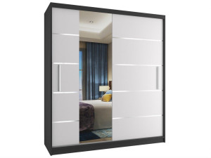 Šatníková skriňa 133 cm Belini čierny mat / biely mats posuvnými dverami a zrkadlom MBP SZP2/2/B/W/0/AL