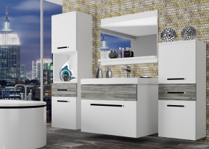 Kúpeľňový nábytok Belini biely mat / šedý antracit Glamour Wood + umývadlo + zrkadlo Výrobca ROD M 5/0/W/WGW/0/ZW