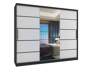 Šatníková skriňa 232 cm Belini čierny mat / biely mat s posuvnými dverami zrkadlom a zásuvkami Výrobca MBP SZP8/0/1B/2W1L/0/KLP