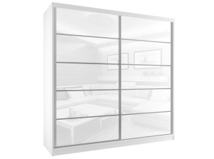 Šatníková skriňa 200 cm Belini biely mat / biely lesk s posuvnými dverami Výrobca BH SZP1/2/W/WI/5W/HI