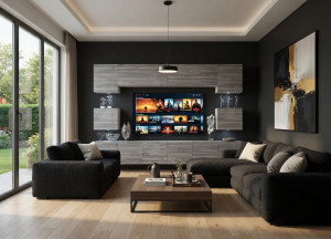 Obývacia stena 300 cm TV/RTV sivá antracit grafit Výrobca IMP PRIMO 3/5/W/GW1/0/0