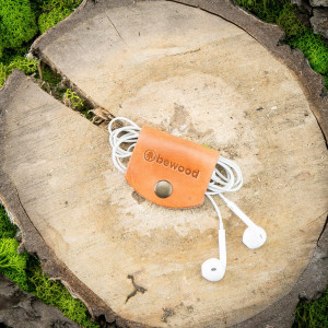 Skórzany Organizer na słuchawki - Genuine Leather - Koniakowy