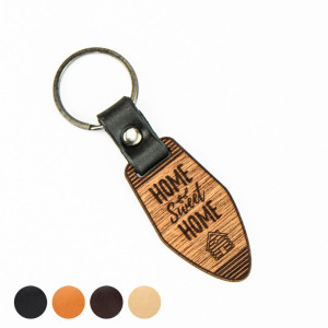 Drewniany Brelok Leather Home Sweet Home Merbau
