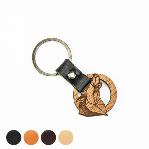 Drewniany Brelok Leather Wilk Geometryczny Merbau