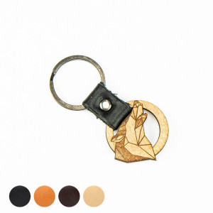 Drewniany Brelok Leather Wilk Geometryczny Aniegre