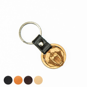 Drewniany Brelok Leather Niedźwiedź Geometryczny Aniegre