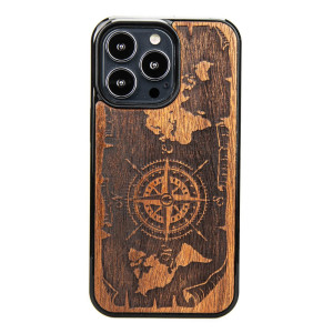 Drewniane Etui na iPhone 13 Pro RóżA WIATRÓW MERBAU