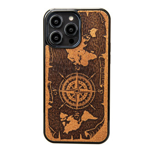 Drewniane Etui Bewood na iPhone 14 Pro Max RóżA WIATRÓW MERBAU