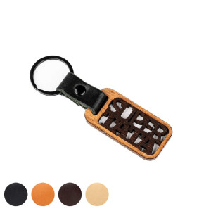 Drewniany Brelok Leather - Super Tata