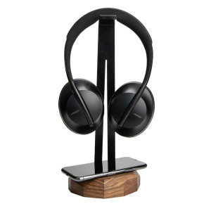 Stojak na słuchawki Bewood z Ładowarką QI 15W - Black - Orzech