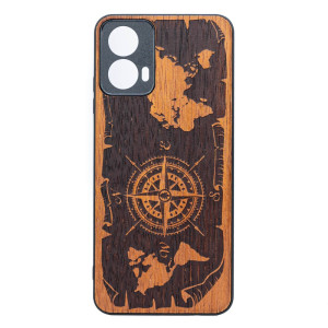 Drewniane Etui Bewood do Motorola G34 5G RóżA WIATRÓW MERBAU