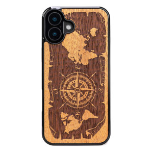 Drewniane Etui Bewood do iPhone 16 Plus RóżA WIATRÓW MERBAU