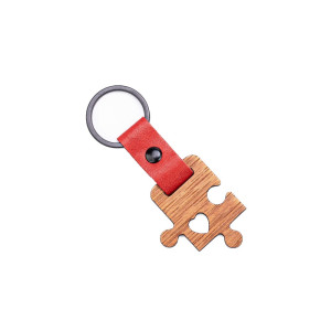 Drewniany Brelok Leather Puzzel Merbau - Czerwony