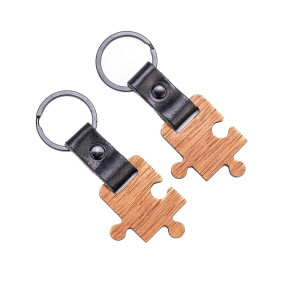 Drewniane Breloki Leather Puzzel Duet - 2szt. Merbau - Czarny