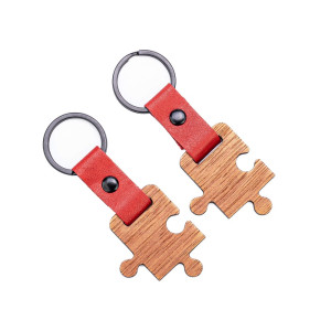 Drewniane Breloki Leather Puzzel Duet - 2szt. Merbau - Czerwony