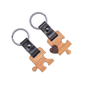 Drewniane Breloki Leather I Love Love Duet - 2szt. Merbau - Czarny