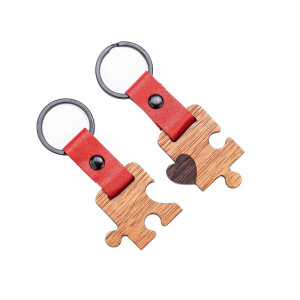 Drewniane Breloki Leather I Love Love Duet - 2szt. Merbau - Czerwony